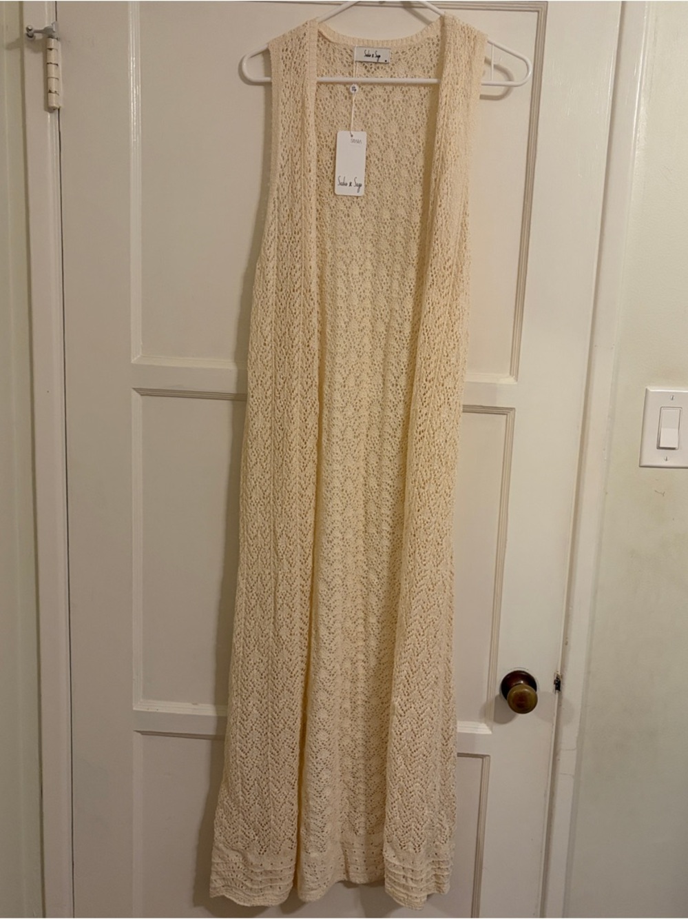 Sadie & Sage Cream Crochet Maxi Vest